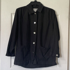 Michael Carrie Silk Jacket Women Medium Black Lightweight Button Up Top Pockets